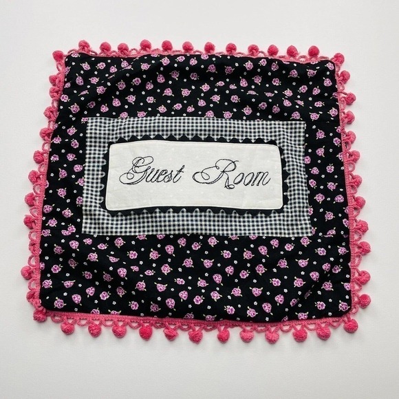 Handmade Colorful‎ "Guest Room" Floral Gingham 16" Square Pom Pom Pillow Sham - Picture 1 of 5